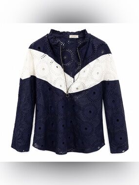 Rare Nina Ricci Eyelet Cotton Blouse Top 38 US 6 Purple White 1/4 Zip Paris